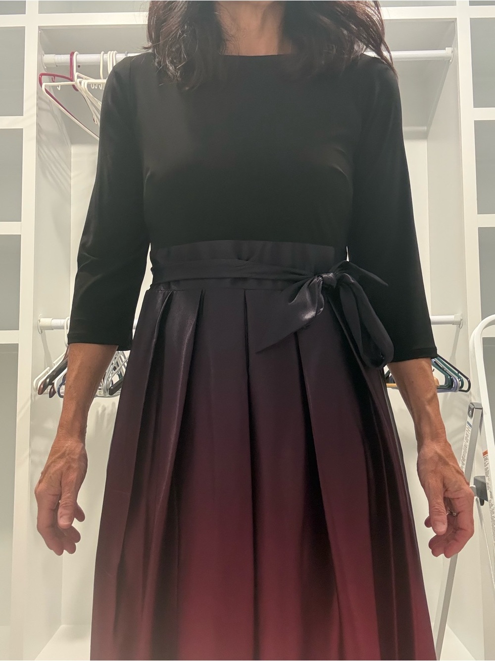 SLNY Black Top with Burgundy Ombre Satin-Sash Skirt Dress